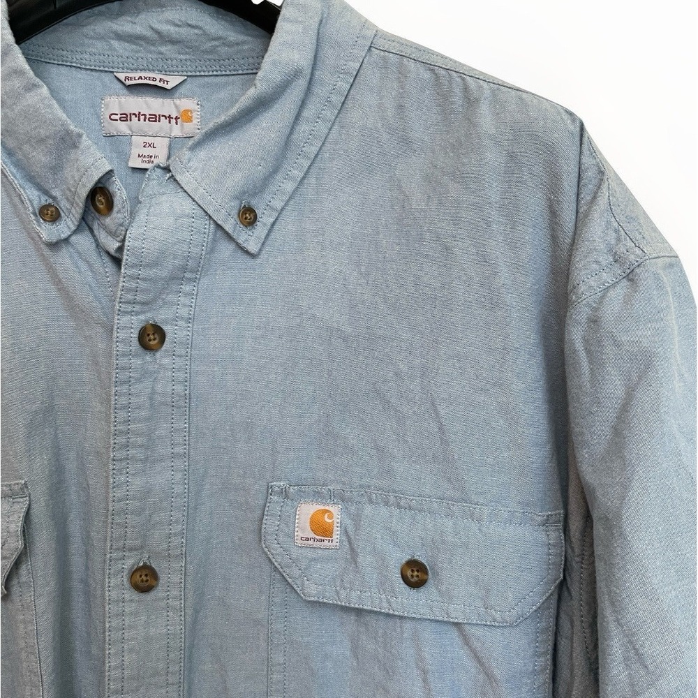 CARHARTT button down shirt xxl short sleeve Denim Color Blue